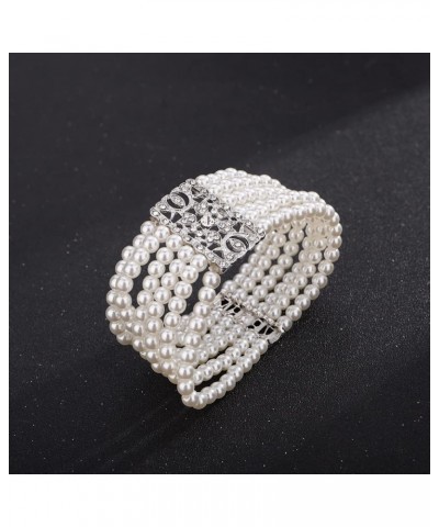 Women's Wedding Bridal Crystal Simulated Pearl Layered Row Strand Vintage Stretch Bracelet $10.59 Bracelets