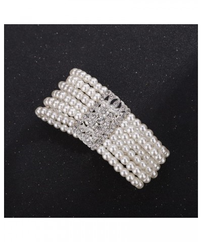 Women's Wedding Bridal Crystal Simulated Pearl Layered Row Strand Vintage Stretch Bracelet $10.59 Bracelets