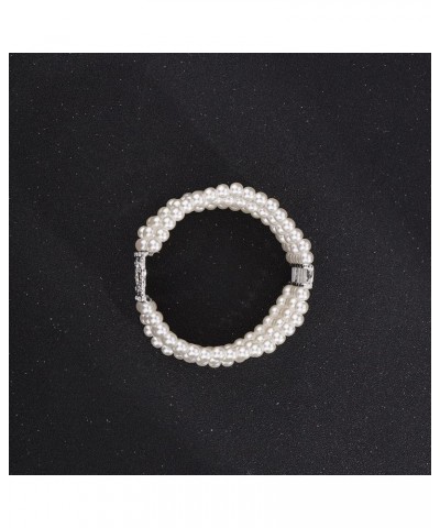 Women's Wedding Bridal Crystal Simulated Pearl Layered Row Strand Vintage Stretch Bracelet $10.59 Bracelets