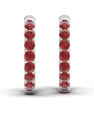 Natural and Certified Gemstone Huggies Earrings in 14K White Gold | 0.30 Carat Earrings for Women Sterling Silver Garnet $191...