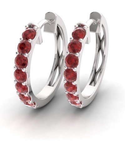 Natural and Certified Gemstone Huggies Earrings in 14K White Gold | 0.30 Carat Earrings for Women Sterling Silver Garnet $191...