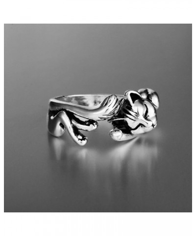 2 Pieces Cat Rings Vintage Cute Animal Matching Cat Rings Silver Adjustable Cat Paws Tails Open Rings for Women Men Cat Lover...