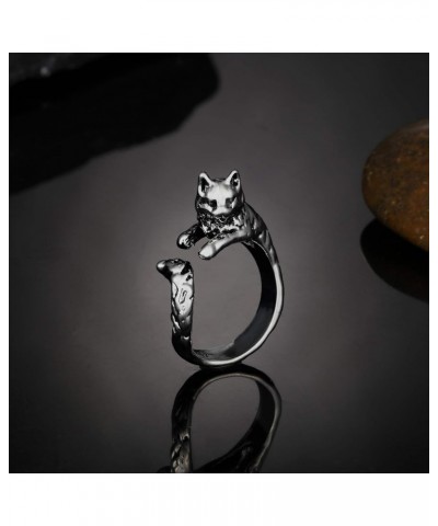 2 Pieces Cat Rings Vintage Cute Animal Matching Cat Rings Silver Adjustable Cat Paws Tails Open Rings for Women Men Cat Lover...