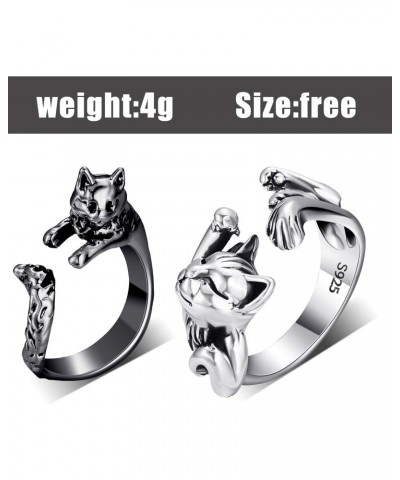 2 Pieces Cat Rings Vintage Cute Animal Matching Cat Rings Silver Adjustable Cat Paws Tails Open Rings for Women Men Cat Lover...