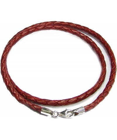 925 Sterling Silver Round Natural Leather Cord 3mm Choker Necklace For European Bead Charms Braided Red 22 Inches $10.30 Neck...