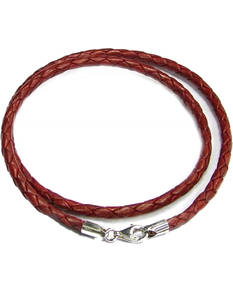 925 Sterling Silver Round Natural Leather Cord 3mm Choker Necklace For European Bead Charms Braided Red 22 Inches $10.30 Neck...