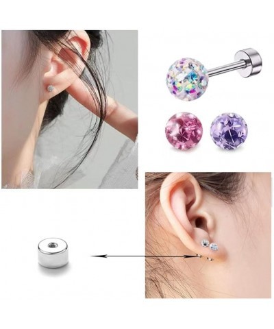 5 Pairs Crystal Ball Stud Earrings for Women Girls Stainless Steel 16G CZ Disco Ball Cartilage Earrings Flat Back Helix Tragu...