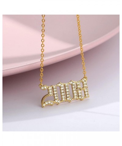 Birth Year Necklace for Women 18K Gold Plated Crystal Pendant Stainless Steel Silver Year Jewelry Personalized Gift for Mothe...