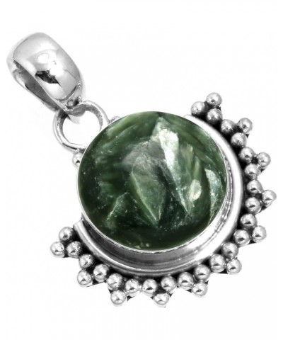 925 Sterling Silver Handmade Pendant for Women 12 MM Round Gemstone Statement Jewelry for Gift (99583_P) Seraphinite $15.37 P...