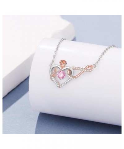 Necklaces for Women Infinity Rose Heart Flower Pendant Necklaces with Birthstone Crystals Jewelry Gifts for Mother Daughter D...