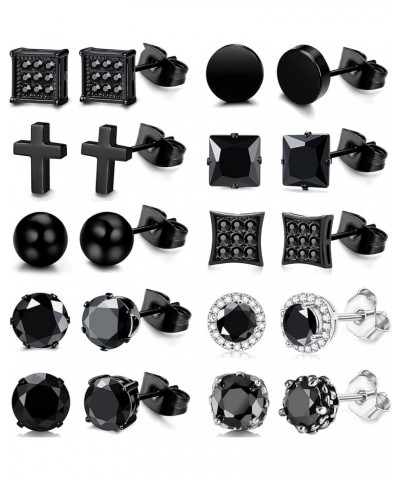 10 Pairs Stud Earrings for Men Stainless Steel Studs Earrings for Men Women Cross CZ Round Black Earrings CZ Inlaid Black $9....