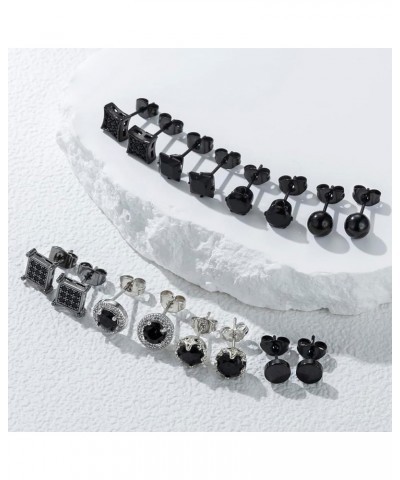 10 Pairs Stud Earrings for Men Stainless Steel Studs Earrings for Men Women Cross CZ Round Black Earrings CZ Inlaid Black $9....