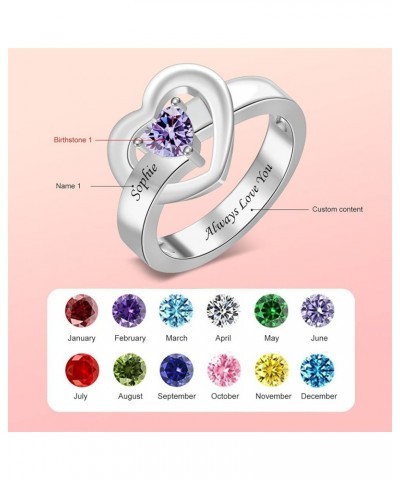 Mothers Rings with 1-8 Birthstones Custom Engraved Name Ring Personalized Birthstones Ring for Women Christmas Mother's Day G...