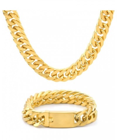 18K PVD Double Gold Plated Miami Double Weaving Cuban Link Chain Bracelets and Nekclaces 12mm-23cm Gold $15.18 Bracelets