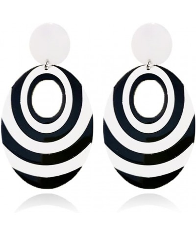 Acrylic Black White Earrings For Women Girl.Statement Geometric Drop Dangle Earrings,Round Resin Striped Earrings Party Jewel...