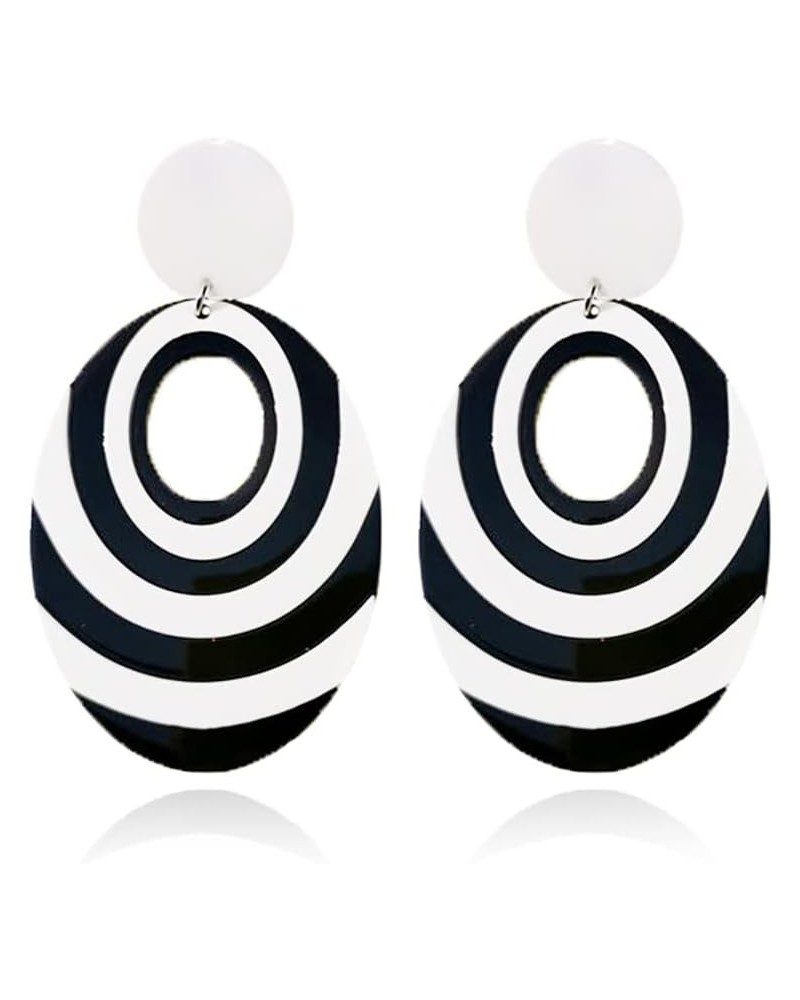 Acrylic Black White Earrings For Women Girl.Statement Geometric Drop Dangle Earrings,Round Resin Striped Earrings Party Jewel...