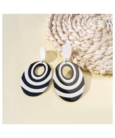 Acrylic Black White Earrings For Women Girl.Statement Geometric Drop Dangle Earrings,Round Resin Striped Earrings Party Jewel...