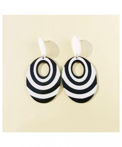 Acrylic Black White Earrings For Women Girl.Statement Geometric Drop Dangle Earrings,Round Resin Striped Earrings Party Jewel...