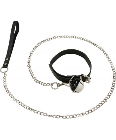 Women's Maid Style PU Leather Cosplay Bell Collar Choker with Leash Chain Black $11.99 Necklaces