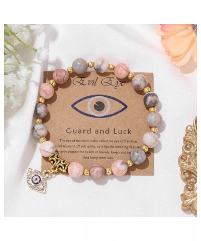 Natural Stone Beads Evil Eye Bracelet Handmade Inspirational Bracelet with Gift Message Card Good Luck Kabbalah Protection Je...