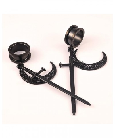 2PCS Cool Black Moon Sword Hanger Hypoallergenic Stainless Steel Plugs Ear Gauges Tunnels Piercing Expander Stretchers Fashio...