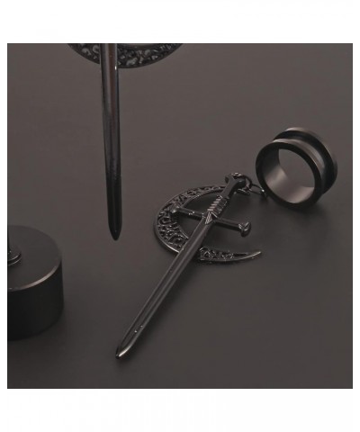 2PCS Cool Black Moon Sword Hanger Hypoallergenic Stainless Steel Plugs Ear Gauges Tunnels Piercing Expander Stretchers Fashio...