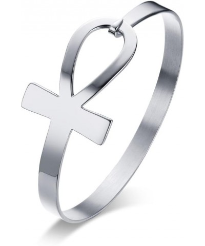 Stainless Steel Egyptian Symbol Ankh Cross Key of Life Cuff Bangle Bracelet for Women Girl,7.3 Silver $9.24 Bracelets