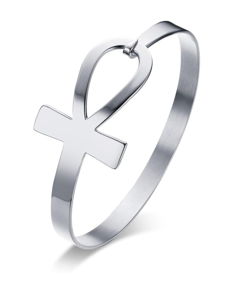 Stainless Steel Egyptian Symbol Ankh Cross Key of Life Cuff Bangle Bracelet for Women Girl,7.3 Silver $9.24 Bracelets