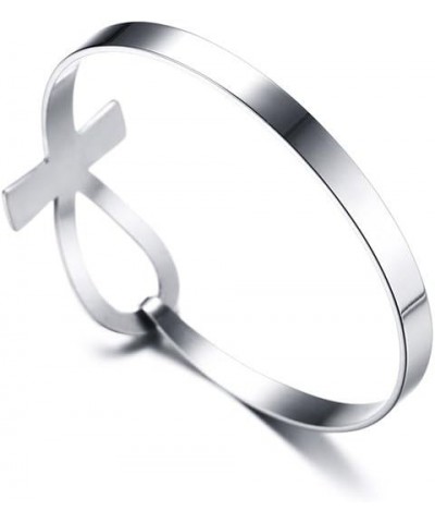 Stainless Steel Egyptian Symbol Ankh Cross Key of Life Cuff Bangle Bracelet for Women Girl,7.3 Silver $9.24 Bracelets