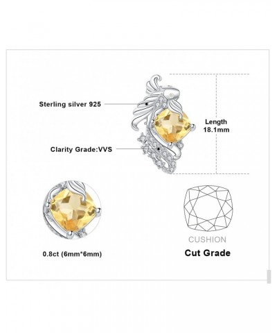 Lucky Koi Fish 2.2ct Cushion Genuine Citrine Stud Earrings for Women, 14k White Gold Plated 925 Sterling Silver Earrings for ...