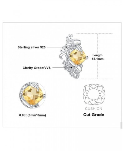 Lucky Koi Fish 2.2ct Cushion Genuine Citrine Stud Earrings for Women, 14k White Gold Plated 925 Sterling Silver Earrings for ...