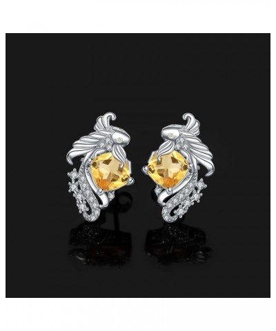 Lucky Koi Fish 2.2ct Cushion Genuine Citrine Stud Earrings for Women, 14k White Gold Plated 925 Sterling Silver Earrings for ...