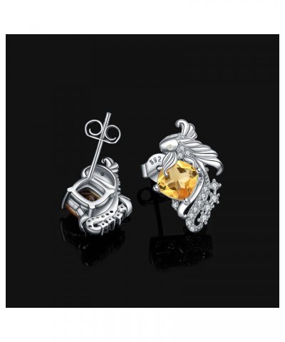 Lucky Koi Fish 2.2ct Cushion Genuine Citrine Stud Earrings for Women, 14k White Gold Plated 925 Sterling Silver Earrings for ...