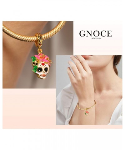 Mexican Woman Skull Charm Pendant Sterling Silver 18k Gold Plated Halloween Suger Skull Dangle Charm Fit Bracelet/Necklace Ch...