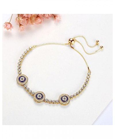 Elegant 14K Gold Evil Eye Moissanite Bracelet for Women,Turkish Style Triple Sapphire and Moissanite Devil's Eye Adjustable B...