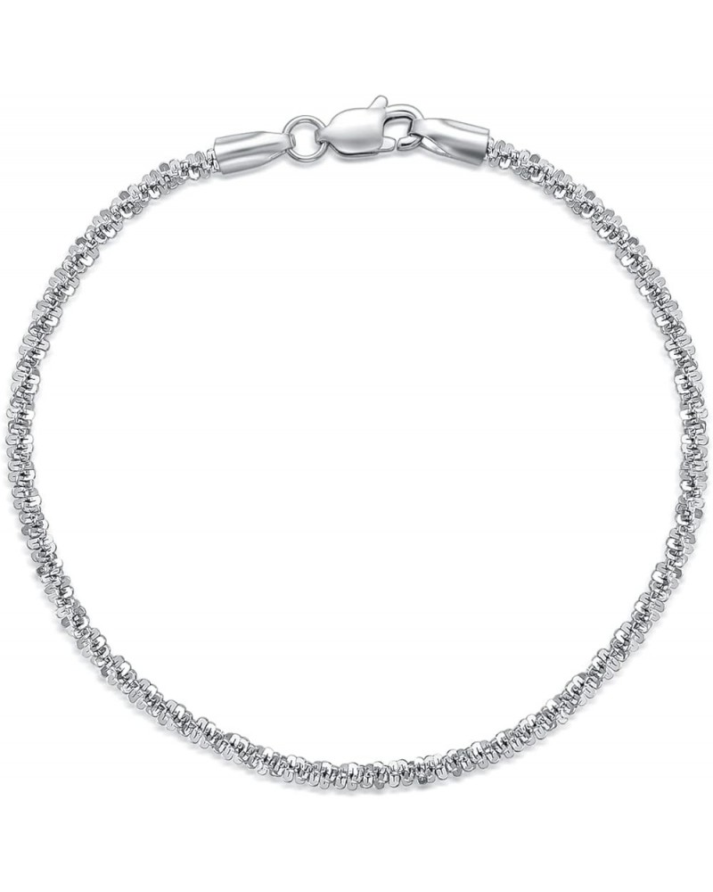 Solid 925 Sterling Silver 2MM Sparkle Gypsophila Chain Bracelet for Men Women,with Lobster Claw Clasp,Made in Italy 6.5/7/7.5...