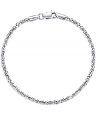 Solid 925 Sterling Silver 2MM Sparkle Gypsophila Chain Bracelet for Men Women,with Lobster Claw Clasp,Made in Italy 6.5/7/7.5...