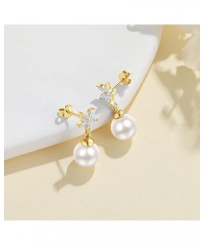 Pearl Earrings for Women 925 Sterling Silver Pearl Hoop Drop Dangle Stud Earrings Gifts for Women Girls D02-Drop Gold $32.99 ...