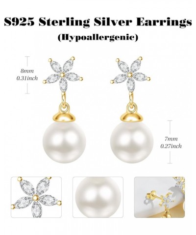 Pearl Earrings for Women 925 Sterling Silver Pearl Hoop Drop Dangle Stud Earrings Gifts for Women Girls D02-Drop Gold $32.99 ...