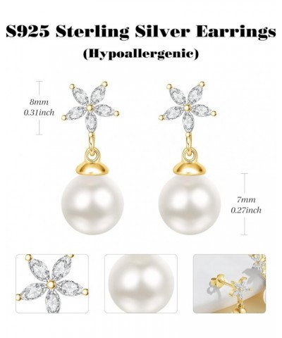 Pearl Earrings for Women 925 Sterling Silver Pearl Hoop Drop Dangle Stud Earrings Gifts for Women Girls D02-Drop Gold $32.99 ...