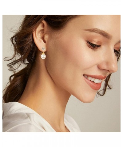 Pearl Earrings for Women 925 Sterling Silver Pearl Hoop Drop Dangle Stud Earrings Gifts for Women Girls D02-Drop Gold $32.99 ...