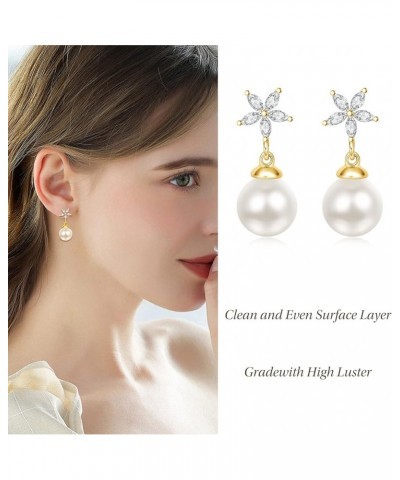 Pearl Earrings for Women 925 Sterling Silver Pearl Hoop Drop Dangle Stud Earrings Gifts for Women Girls D02-Drop Gold $32.99 ...