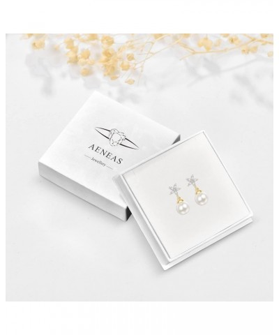 Pearl Earrings for Women 925 Sterling Silver Pearl Hoop Drop Dangle Stud Earrings Gifts for Women Girls D02-Drop Gold $32.99 ...