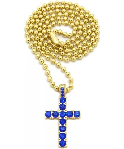 Sapphire Blue Colored Stone Pave Cross Pendant 24" Box, 27" Ball Chain Necklace Gold-Tone 3mm 27" Ball Chain $11.76 Necklaces