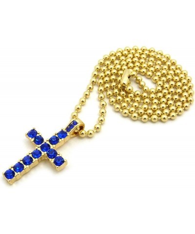 Sapphire Blue Colored Stone Pave Cross Pendant 24" Box, 27" Ball Chain Necklace Gold-Tone 3mm 27" Ball Chain $11.76 Necklaces