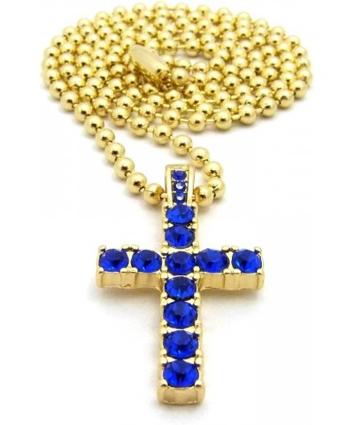 Sapphire Blue Colored Stone Pave Cross Pendant 24" Box, 27" Ball Chain Necklace Gold-Tone 3mm 27" Ball Chain $11.76 Necklaces