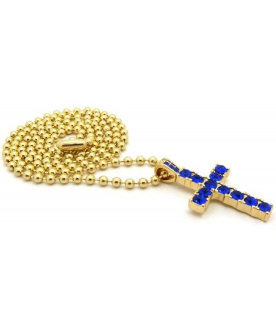 Sapphire Blue Colored Stone Pave Cross Pendant 24" Box, 27" Ball Chain Necklace Gold-Tone 3mm 27" Ball Chain $11.76 Necklaces