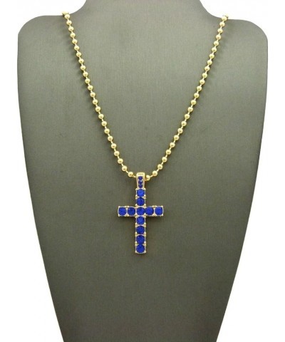 Sapphire Blue Colored Stone Pave Cross Pendant 24" Box, 27" Ball Chain Necklace Gold-Tone 3mm 27" Ball Chain $11.76 Necklaces