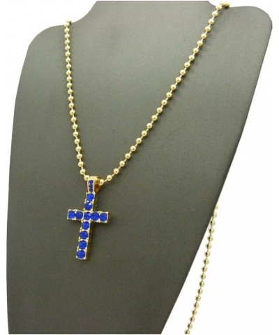 Sapphire Blue Colored Stone Pave Cross Pendant 24" Box, 27" Ball Chain Necklace Gold-Tone 3mm 27" Ball Chain $11.76 Necklaces