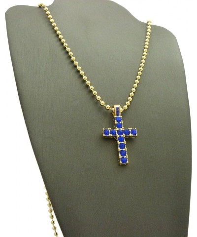 Sapphire Blue Colored Stone Pave Cross Pendant 24" Box, 27" Ball Chain Necklace Gold-Tone 3mm 27" Ball Chain $11.76 Necklaces